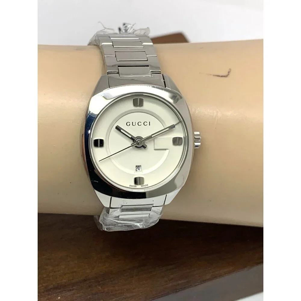 Gucci Women's Watch YA142502 Swiss Quartz GG2570 White Dial Silver Steel 29mm
